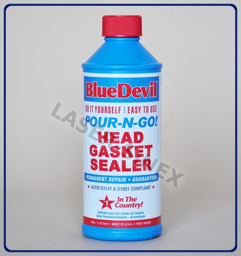 błyskawiczny uszczelniacz wycieków BLUE DEVIL HEAD GASKET SEALANT do przedmuchów uszczelki pod głowicą, pękniętych, skrzywionych głowic, pękniętych bloków silnika, nagrzewnic, broków i chłodnic
