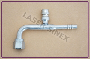 Złącze aluminiowe z portem serwisowym wysokiego ciśnienia, kątowe frezowane żeńskie, 90°, o-ring, gwint 5/8"-18, 6-6 (ZS-153)