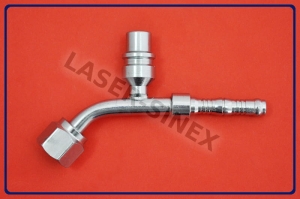 Złącze typu BURGACLIP z portem serwisowym wysokiego ciśnienia 17mm, kątowe 45° na opaski zaciskowe, o-ring, żeńskie gwint 5/8"-18, rurka 6-6, złącza do klimatyzacji z portem serwisowym, autoklimatyzacja sklep (ZS-202)