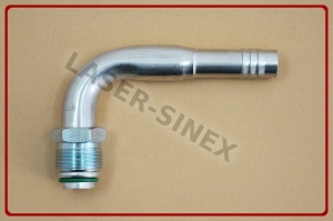 Złącze serwisowe aluminiowe męskie, kątowe frezowane bez skuwki, 90°, rurka 10-10, o-ring, gwint 7/8"-18, końcówka kątowa z gwintem zewnętrznym, złącza, węże końcówki do klimatyzacji samochodowej (ZS-165)