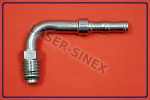 Złącze kątowe 90° typu BURGACLIP na opaski zaciskowe, o-ring,  męskie gwint 3/4"-18, rurka 8-8, złącza serwisowe do węży, części do naprawy układu klimatyzacji (ZS-235)