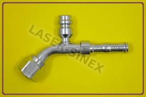 Złącze typu BURGACLIP z portem serwisowym wysokiego ciśnienia 16 mm, kątowe 45° na opaski zaciskowe, o-ring,  żeńskie gwint 3/4"-16, rurka 8-8, złącza do węży gumowych z portem serwisowym, naprawa układu klimatyzacji części (ZS-187)