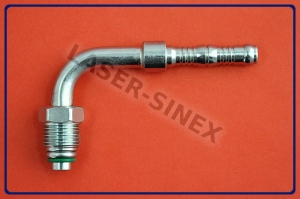 Złącze kątowe 90° typu BURGACLIP na opaski zaciskowe, o-ring,  męskie gwint 5/8"-18, rurka 6-6, złącza do przewodów gumowych, autoklimatyzacja sklep Łódź (ZS-234)