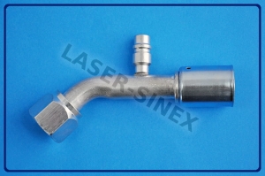 Złącze aluminiowe z portem serwisowym niskiego ciśnienia, żeńskie 45°, o-ring, gwint 7/8"-14, 10-10, złącze serwisowe do przewodów układu klimatyzacji, części i narzędzia do klimatyzacji samochodowej (ZS-093)