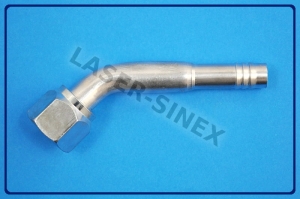 Złącze serwisowe aluminiowe kątowe frezowane bez skuwki 45°, rurka 10-10, o-ring, gwint 7/8"-14, końcówka z gwintem wewnętrznym do przewodów gumowych, węże i końcówki do klimatyzacji (ZS-147)