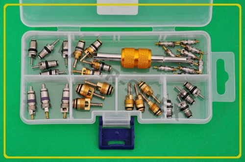zestaw zaworków serwisowych do klimatyzacji, zestaw zaworków Schradera z kluczem, wentyle, części do klimatyzacji samochodowej