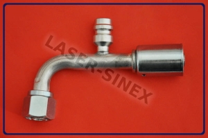 Złącze aluminiowe z portem serwisowym wysokiego ciśnienia, żeńskie 90°, o-ring, gwint 3/4"-16, 8-8, złączki do naprawy przewodów klimatyzacji w samochodzie, naprawa układu autoklimatyzacji (ZS-099)