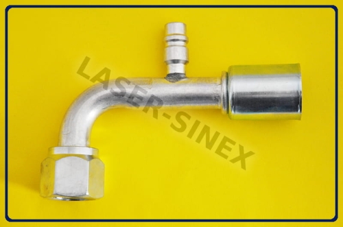 złącze aluminiowe z portem serwisowym niskiego ciśnienia, żeńskie 90°, o-ring, gwint 7/8"-14, 10-10, złącza aluminiowe do naprawy układu klimatyzacji, złącze do węży gumowych w auto-klimatyzacji, części i narzędzia do klimatyzacji samochodowej