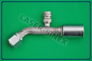 Złącze kątowe z portem serwisowym wysokiego ciśnienia, żeńskie 45°, o-ring, gwint 3/4"-16, 8-8, złącze do naprawy gumowych rurek, naprawa układu klimatyzacji (ZS-092)