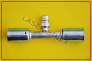 Złącze aluminiowe proste z dwoma skuwkami i portem serwisowym, rurka 8-8, złącza zaciskowe z portem wysokiego ciśnienia, auto-klima sklep (ZS-131)