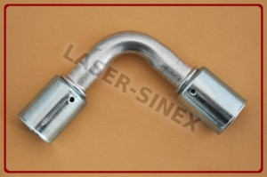 Złączka aluminiowa kątowa z dwoma skuwkami, 90°, rurka 10-10, złącza kątowe do przewodów klimatyzacji, klimatyzacja samochodowa Łódź (ZS-136)