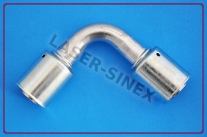 Złącze aluminiowe kątowe z dwoma skuwkami, 90°, rurka 12-12, złącza z kielichami do zaciskania, łączenie przewodów klimatyzacji (ZS-137)