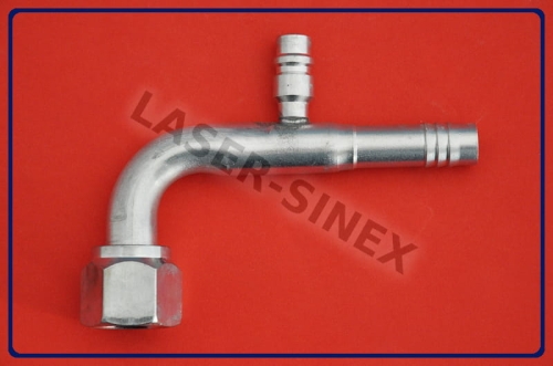 złącze aluminiowe z portem serwisowym wysokiego ciśnienia, kątowe frezowane żeńskie, 90°, o-ring, gwint 7/8"-14, 10-10, złącza do przewodów gumowych układu klimatyzacji samochodowej, złącza do węży gumowych