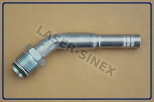 Złącze serwisowe aluminiowe kątowe frezowane męskie bez skuwki, 45°, rurka 10-10, o-ring, gwint 7/8"-18, złącza węży gumowych klimatyzacji, złącza i węże do klimatyzacji samochodowej (ZS-162)