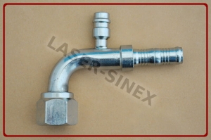 Złącze typu BURGACLIP z portem serwisowym niskiego ciśnienia 14 mm, kątowe 90° na opaski zaciskowe, o-ring,  żeńskie gwint 7/8"-14, rurka 10-10, złączki do układu klimatyzacji, części do klimatyzacji (ZS-208)