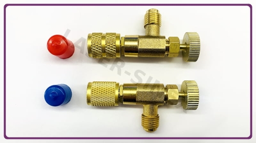 zestaw zaworów serwisowych / odcinających do bezstratnego napełniania czynnikiem R134a, R32, R410, R404, adaptery do czynnika chłodniczego
