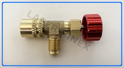 złącze serwisowe 1/4 SAE + 5/16 SAE ŻEŃSKIE, adapter do napełniania układu czynnikiem R32, R410a, złącza serwisowe do układów klimatyzacji, adaptery do klimatyzacji