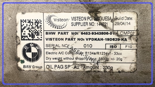 sprężarka klimatyzacji do samochodów elektrycznych BMW F45, F30, F80, G20, G30, F90, I01, G11, G12, F48, F15, F85, I12, l15, MINI Cooper (F56), Countryman (F60), regenerowane kompresory VISTEON CMP01, 6452255805101, 6452683062001, 6452699820901,