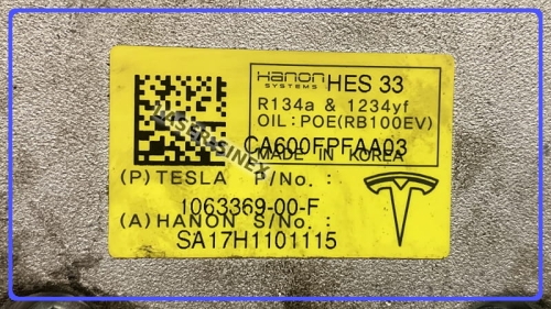 sprężarka klimatyzacji TESLA Model S, Model X, regenerowany kompresor HVCC / HANON HES33, 1063369-00-F, SA17H1101115, CA600FPFAA03, kompresory klimatyzacji do aut hybrydowych i elektrycznych