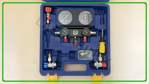 ZESTAW MANOMETRÓW do KLIMATYZACJI Z WĘŻAMI R134A, R12, R22, R502 - listwa dwuzaworowa , manometry do klimatyzacji, klimatyzacja narzędzia, szybkozłącza do klimatyzacji , węże do klimatyzacji, przyrząd kontrolno-pomiarowy