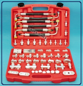 Walizka serwisowa do wykrywania nieszczelności w kompresorach, w skraplaczach, parownikach, zestaw adapterów do diagnozowania wycieków w układzie klimatyzacji samochodowej, narzędzia warsztatowe sklep (WS-023)